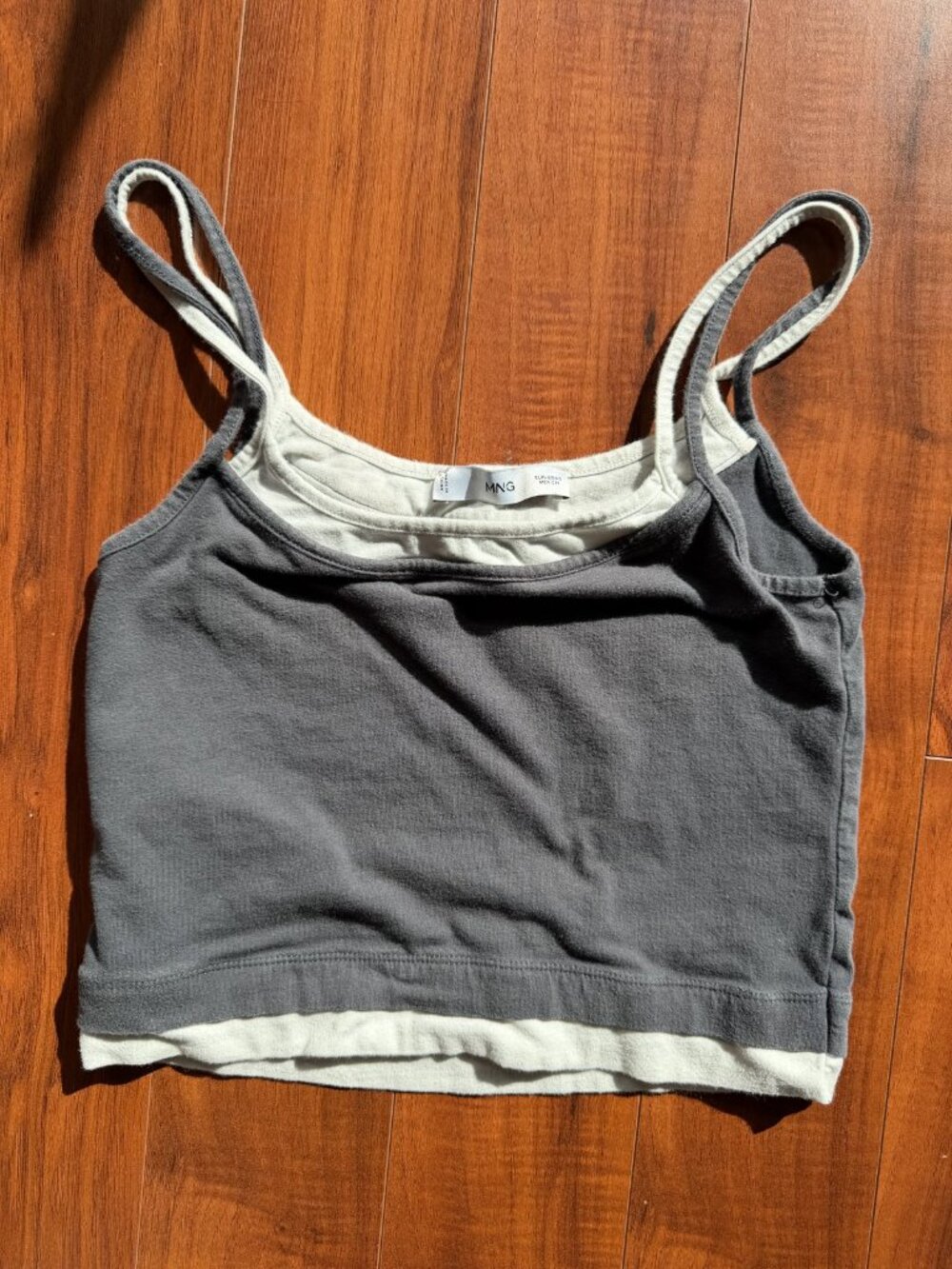 Mango Layered Cami Tank Top Grey and White Double Layer Look Crop Cami Size S